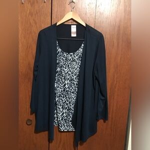 Women’s White Stag Size 2X 18/20W Top Shirt Blouse Twofer 1pc Black White